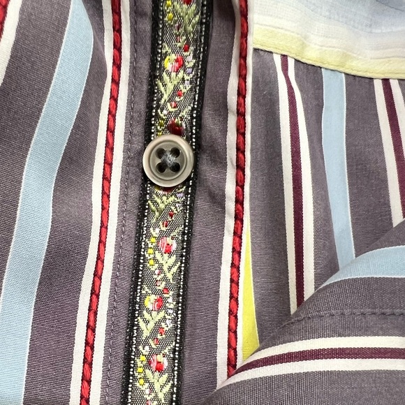 Robert Graham Colorful‎ Striped Dress Shirt Grey Yellow Blue Button Down Shirt - Picture 7 of 8